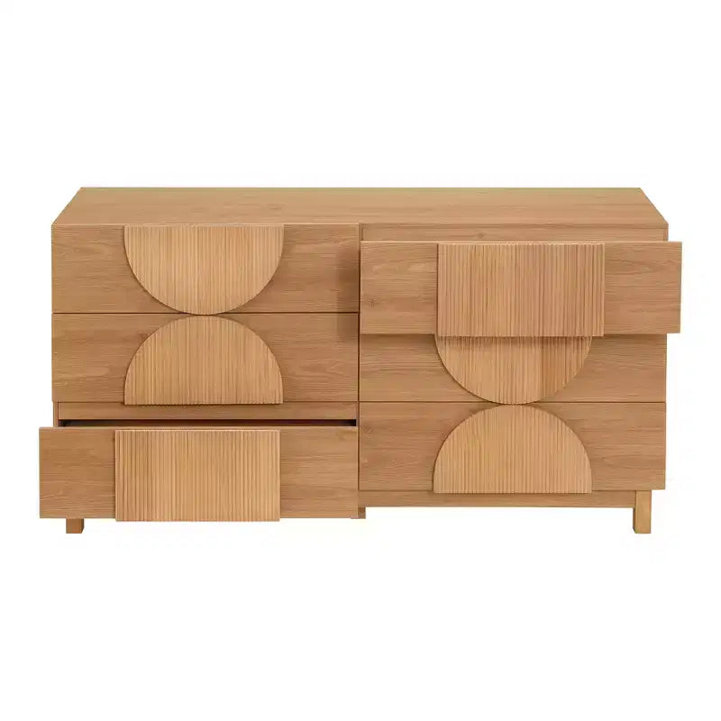 Commode Whisen à 6 tiroirs, design géométrique moderne, buffet de rangement large à accents demi-cercle pour chambre et salon