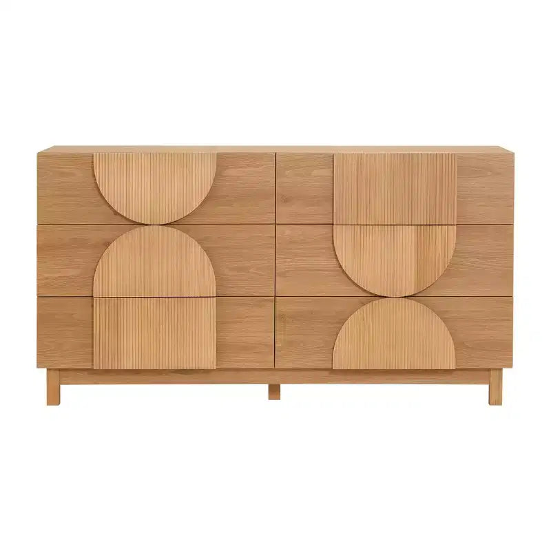 Commode Whisen à 6 tiroirs, design géométrique moderne, buffet de rangement large à accents demi-cercle pour chambre et salon