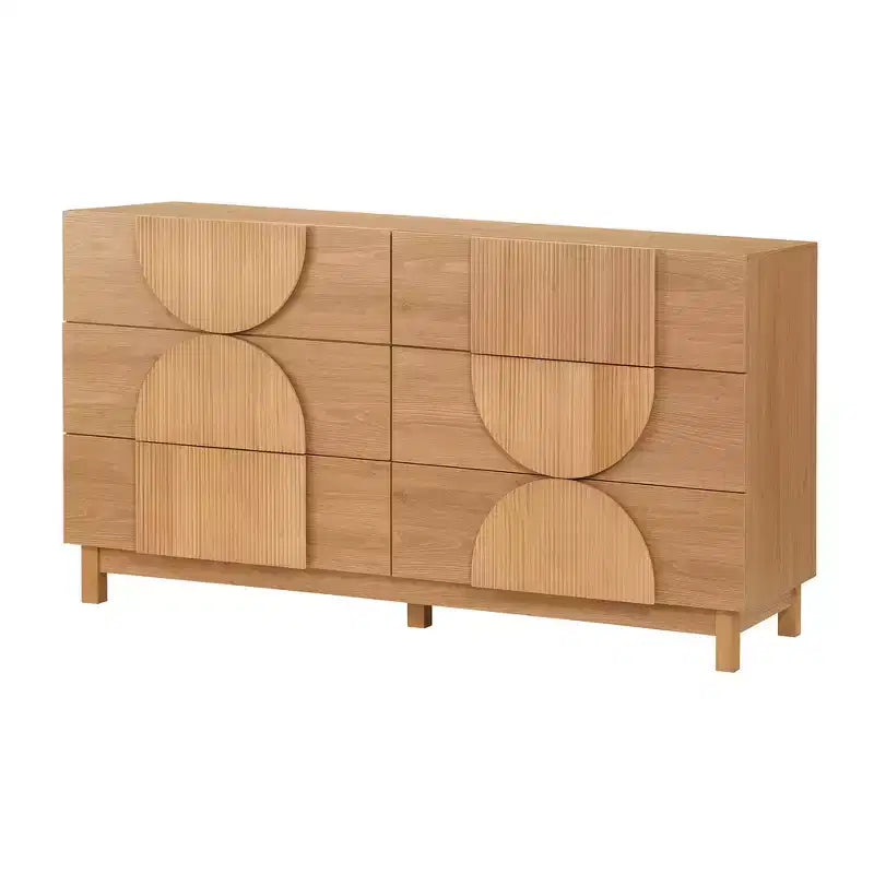 Commode Whisen à 6 tiroirs, design géométrique moderne, buffet de rangement large à accents demi-cercle pour chambre et salon