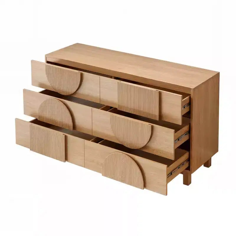 Commode Whisen à 6 tiroirs, design géométrique moderne, buffet de rangement large à accents demi-cercle pour chambre et salon