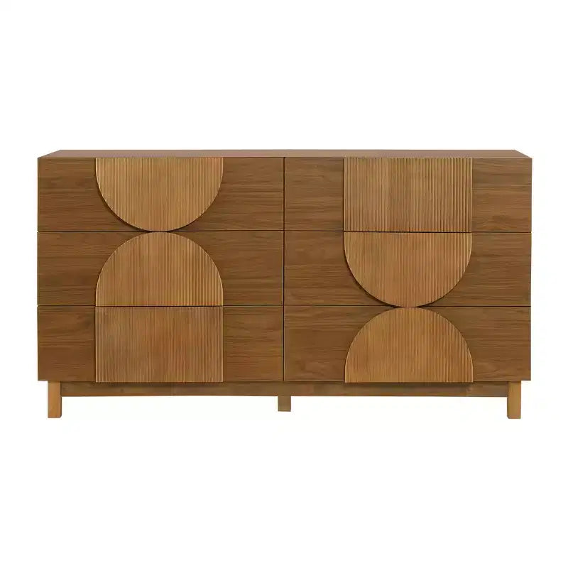 Commode Whisen à 6 tiroirs, design géométrique moderne, buffet de rangement large à accents demi-cercle pour chambre et salon