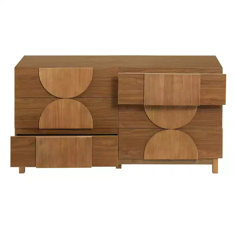 Commode Whisen à 6 tiroirs, design géométrique moderne, buffet de rangement large à accents demi-cercle pour chambre et salon
