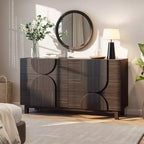 Commode Whisen à 6 tiroirs, design géométrique moderne, buffet de rangement large à accents demi-cercle pour chambre et salon