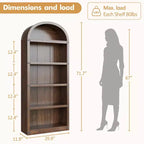 Bibliothèque 5 étagères, bibliothèque arquée 182 cm, étagère de rangement style ferme, étagères en bois pour bureau à domicile, salon