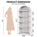 Bibliothèque 5 étagères, bibliothèque arquée 182 cm, étagère de rangement style ferme, étagères en bois pour bureau à domicile, salon