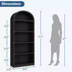Bibliothèque 5 étagères, bibliothèque arquée 182 cm, étagère de rangement style ferme, étagères en bois pour bureau à domicile, salon