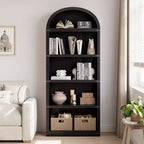 Bibliothèque 5 étagères, bibliothèque arquée 182 cm, étagère de rangement style ferme, étagères en bois pour bureau à domicile, salon