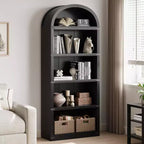 Bookcase 5 Shelf Arched Bookshelf 71.65 in Tall Bookcase Farmhouse Display Storage Rack Wooden Bookshelves for Home Office, Living Room