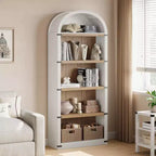Bibliothèque 5 étagères, bibliothèque arquée 182 cm, étagère de rangement style ferme, étagères en bois pour bureau à domicile, salon