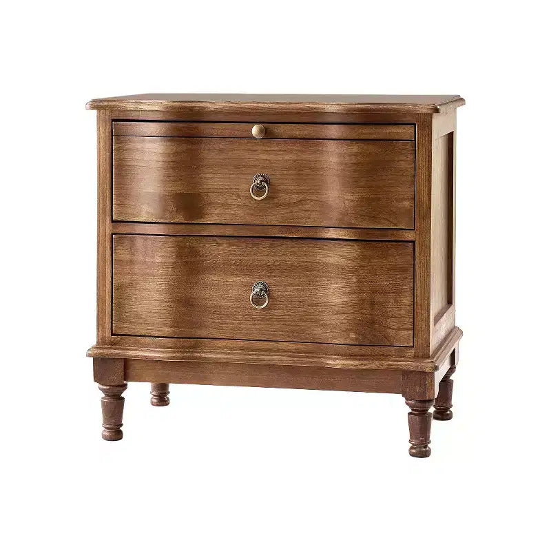 Table d'appoint traditionnelle Honorio en bois massif à 2 tiroirs avec prise de courant intégrée|HULALA HOME