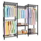 Portant à vêtements autoportant robuste, organisateur de placard portable à 3 niveaux, étagères et tringles réglables, grand placard de rangement en métal