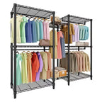 Portant à vêtements autoportant robuste, organisateur de placard portable à 3 niveaux, étagères et tringles réglables, grand placard de rangement en métal