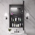 Meuble-lavabo rectangulaire en fer FAMYYT de 16 po de large x 28 po de haut avec miroir, lumière LED à intensité variable, anti-buée et prises de courant - Entièrement assemblé