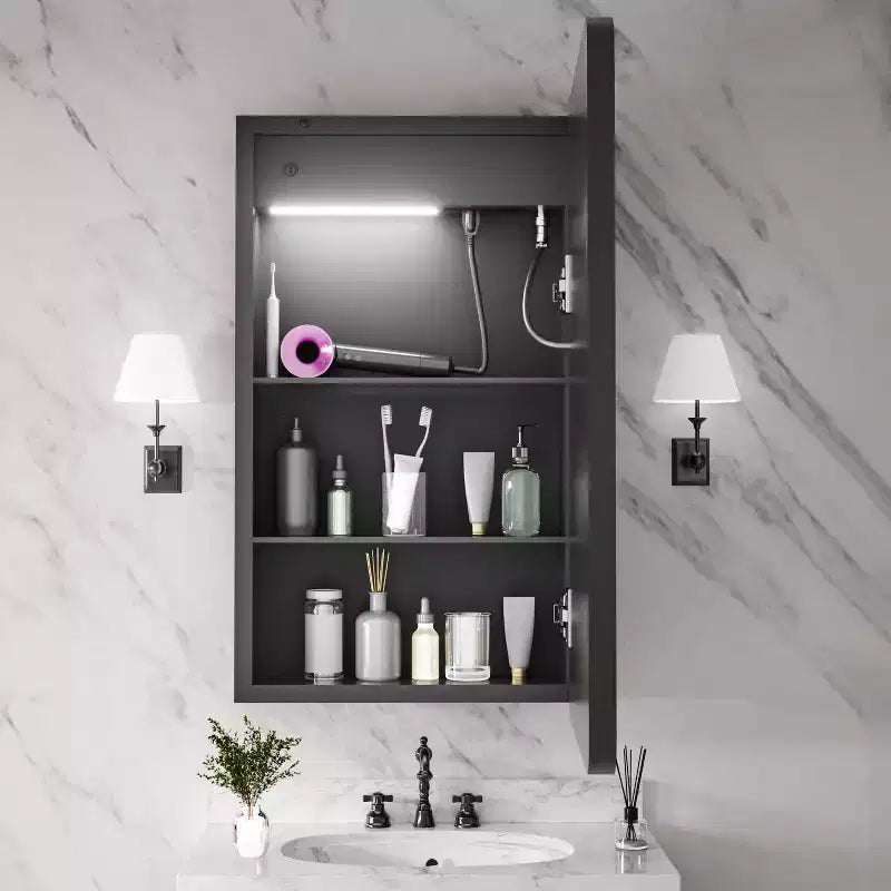 Meuble-lavabo rectangulaire en fer FAMYYT de 16 po de large x 28 po de haut avec miroir, lumière LED à intensité variable, anti-buée et prises de courant - Entièrement assemblé