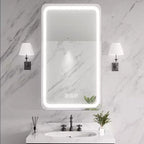 Meuble-lavabo rectangulaire en fer FAMYYT de 16 po de large x 28 po de haut avec miroir, lumière LED à intensité variable, anti-buée et prises de courant - Entièrement assemblé