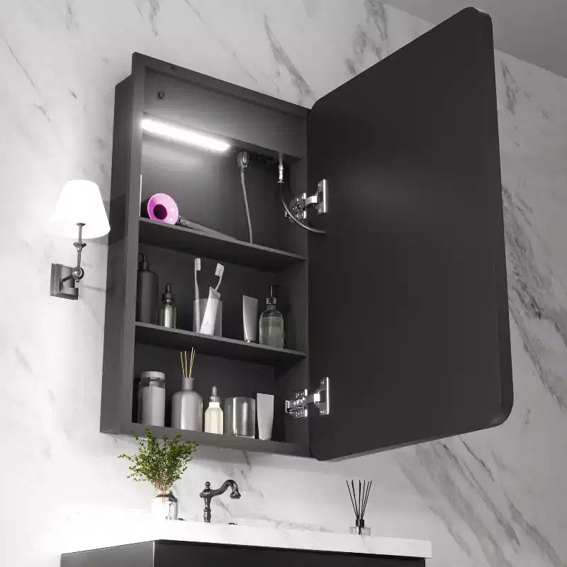 Meuble-lavabo rectangulaire en fer FAMYYT de 16 po de large x 28 po de haut avec miroir, lumière LED à intensité variable, anti-buée et prises de courant - Entièrement assemblé