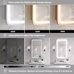 Meuble-lavabo rectangulaire en fer FAMYYT de 16 po de large x 28 po de haut avec miroir, lumière LED à intensité variable, anti-buée et prises de courant - Entièrement assemblé