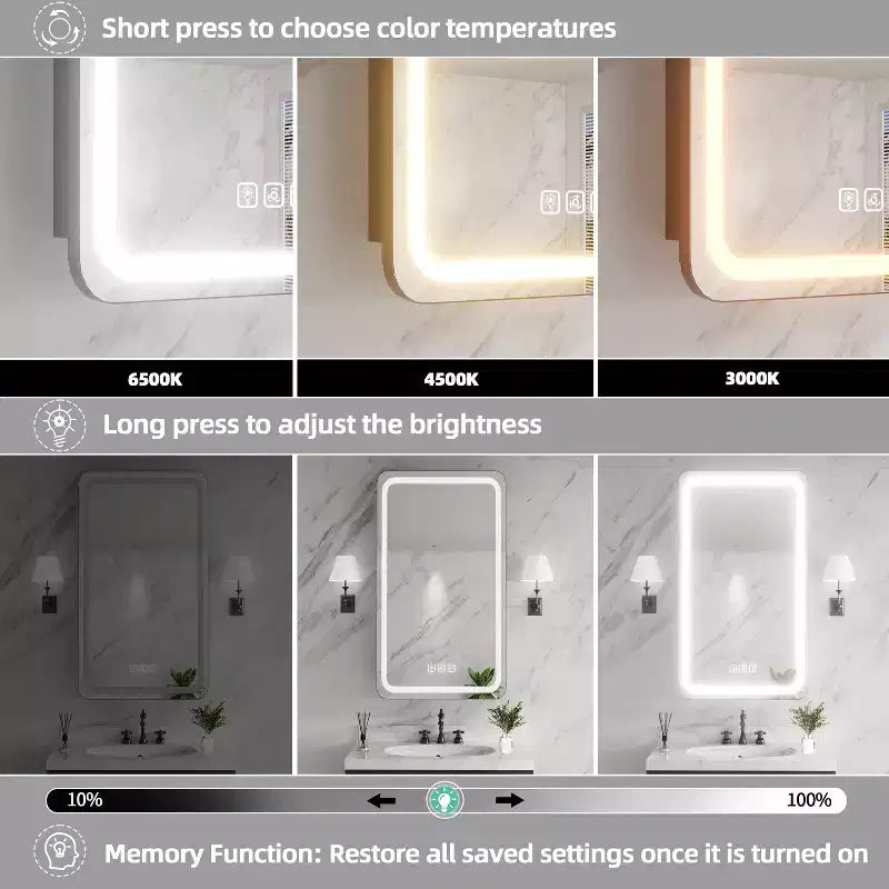 Meuble-lavabo rectangulaire en fer FAMYYT de 16 po de large x 28 po de haut avec miroir, lumière LED à intensité variable, anti-buée et prises de courant - Entièrement assemblé