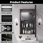 Meuble-lavabo rectangulaire en fer FAMYYT de 16 po de large x 28 po de haut avec miroir, lumière LED à intensité variable, anti-buée et prises de courant - Entièrement assemblé