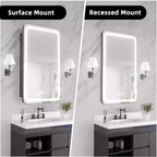 Meuble-lavabo rectangulaire en fer FAMYYT de 16 po de large x 28 po de haut avec miroir, lumière LED à intensité variable, anti-buée et prises de courant - Entièrement assemblé