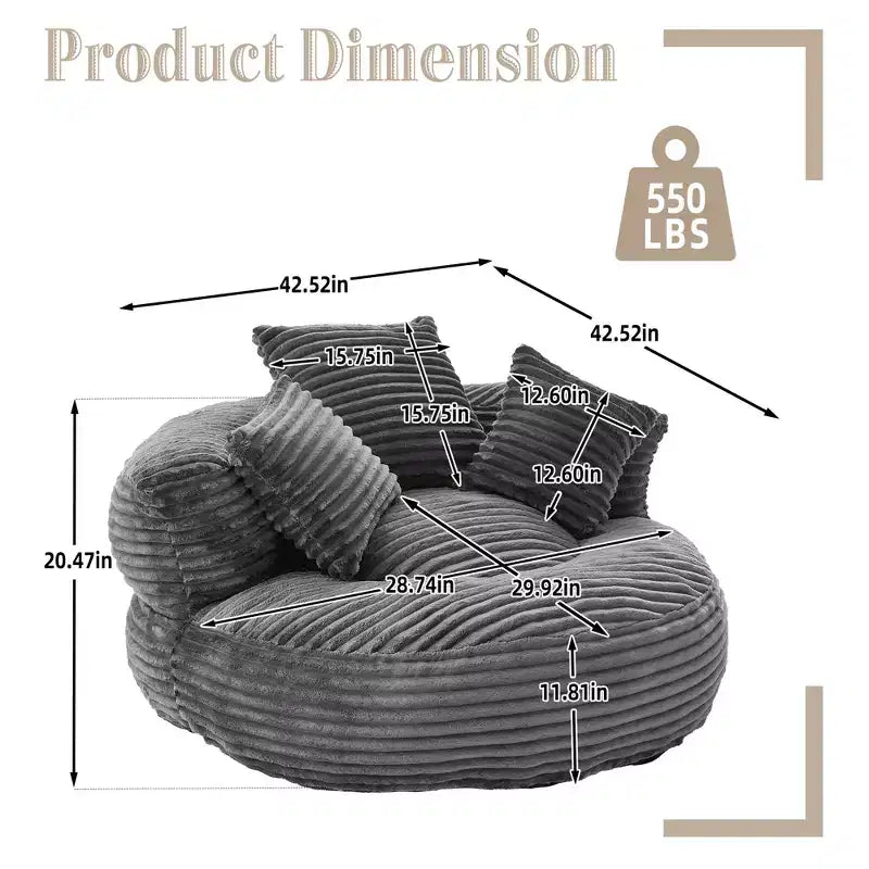 Canapé Poire pour Adultes et Enfants, Fauteuil Poire surdimensionné en Velours Côtelé avec 3 Coussins et Accoudoirs pour Salon Chambre - ModernLuxe