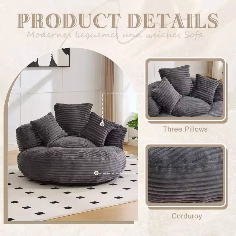 Canapé Poire pour Adultes et Enfants, Fauteuil Poire surdimensionné en Velours Côtelé avec 3 Coussins et Accoudoirs pour Salon Chambre - ModernLuxe