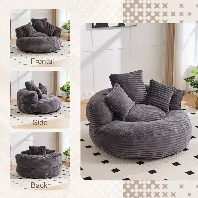 Canapé Poire pour Adultes et Enfants, Fauteuil Poire surdimensionné en Velours Côtelé avec 3 Coussins et Accoudoirs pour Salon Chambre - ModernLuxe