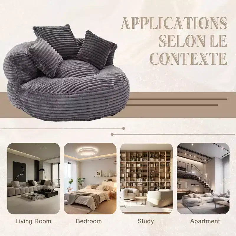 Canapé Poire pour Adultes et Enfants, Fauteuil Poire surdimensionné en Velours Côtelé avec 3 Coussins et Accoudoirs pour Salon Chambre - ModernLuxe