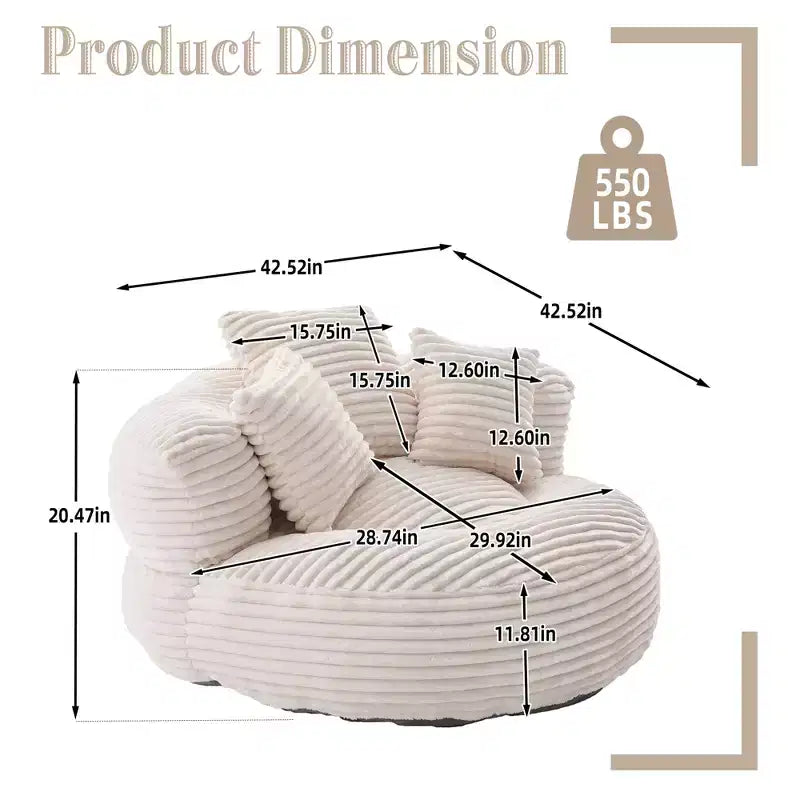 Canapé Poire pour Adultes et Enfants, Fauteuil Poire surdimensionné en Velours Côtelé avec 3 Coussins et Accoudoirs pour Salon Chambre - ModernLuxe