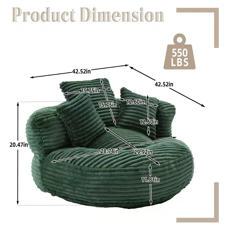 Canapé Poire pour Adultes et Enfants, Fauteuil Poire surdimensionné en Velours Côtelé avec 3 Coussins et Accoudoirs pour Salon Chambre - ModernLuxe