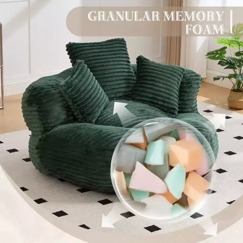 Canapé Poire pour Adultes et Enfants, Fauteuil Poire surdimensionné en Velours Côtelé avec 3 Coussins et Accoudoirs pour Salon Chambre - ModernLuxe