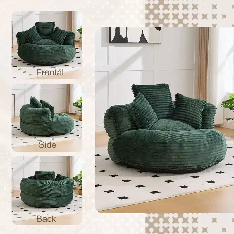 Canapé Poire pour Adultes et Enfants, Fauteuil Poire surdimensionné en Velours Côtelé avec 3 Coussins et Accoudoirs pour Salon Chambre - ModernLuxe