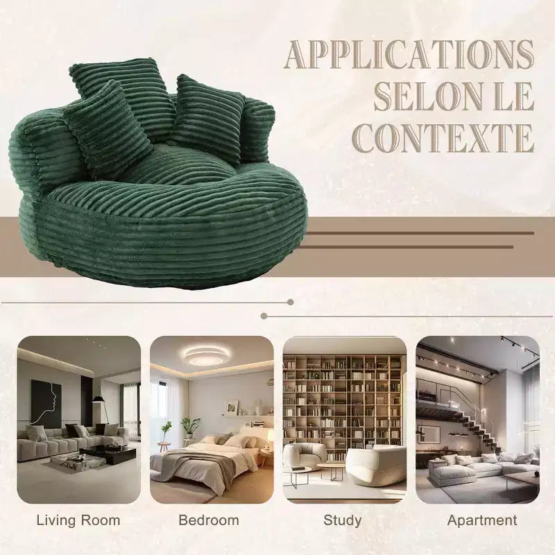 Canapé Poire pour Adultes et Enfants, Fauteuil Poire surdimensionné en Velours Côtelé avec 3 Coussins et Accoudoirs pour Salon Chambre - ModernLuxe