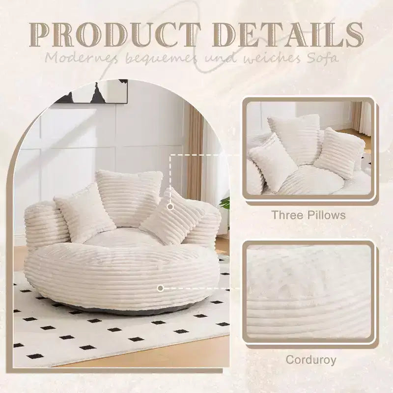 Canapé Poire pour Adultes et Enfants, Fauteuil Poire surdimensionné en Velours Côtelé avec 3 Coussins et Accoudoirs pour Salon Chambre - ModernLuxe