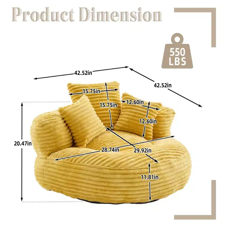 Canapé Poire pour Adultes et Enfants, Fauteuil Poire surdimensionné en Velours Côtelé avec 3 Coussins et Accoudoirs pour Salon Chambre - ModernLuxe