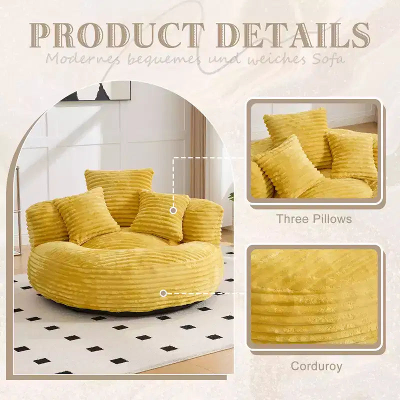 Canapé Poire pour Adultes et Enfants, Fauteuil Poire surdimensionné en Velours Côtelé avec 3 Coussins et Accoudoirs pour Salon Chambre - ModernLuxe