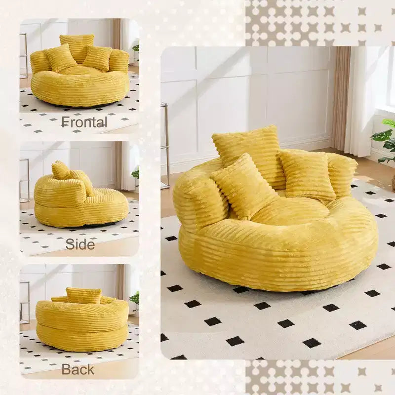Canapé Poire pour Adultes et Enfants, Fauteuil Poire surdimensionné en Velours Côtelé avec 3 Coussins et Accoudoirs pour Salon Chambre - ModernLuxe