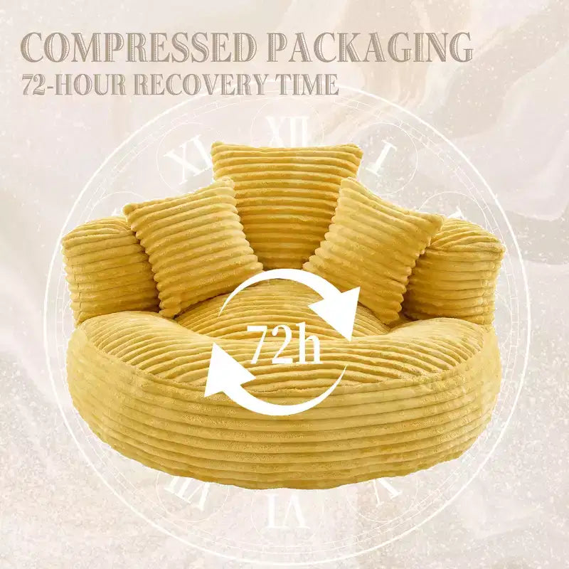 Canapé Poire pour Adultes et Enfants, Fauteuil Poire surdimensionné en Velours Côtelé avec 3 Coussins et Accoudoirs pour Salon Chambre - ModernLuxe