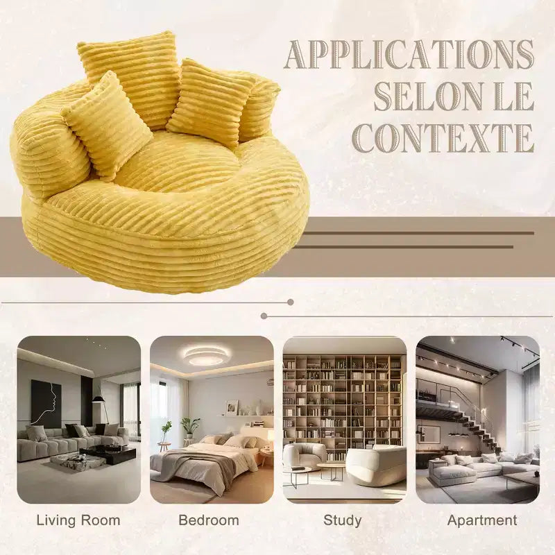Canapé Poire pour Adultes et Enfants, Fauteuil Poire surdimensionné en Velours Côtelé avec 3 Coussins et Accoudoirs pour Salon Chambre - ModernLuxe
