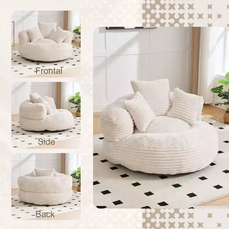 Canapé Poire pour Adultes et Enfants, Fauteuil Poire surdimensionné en Velours Côtelé avec 3 Coussins et Accoudoirs pour Salon Chambre - ModernLuxe