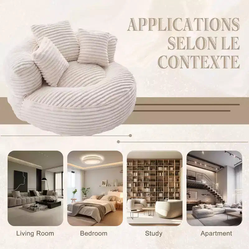 Canapé Poire pour Adultes et Enfants, Fauteuil Poire surdimensionné en Velours Côtelé avec 3 Coussins et Accoudoirs pour Salon Chambre - ModernLuxe