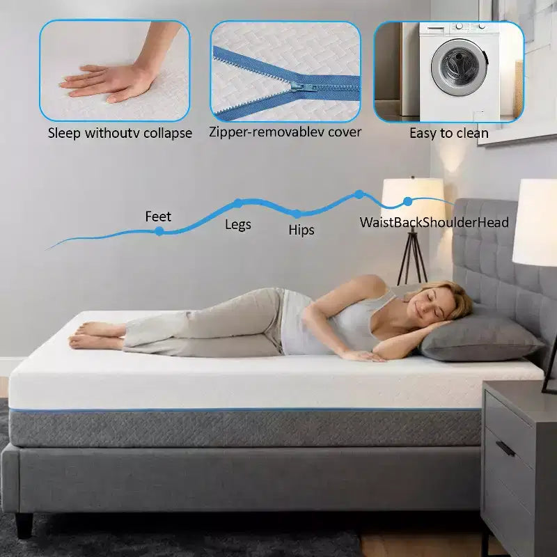 Matelas Dyonery très ferme 8 po, grand lit (Queen) Un matelas en mousse à mémoire de forme haute densité conçu spécifiquement pour soulager les maux de dos. 80 x 60 po.