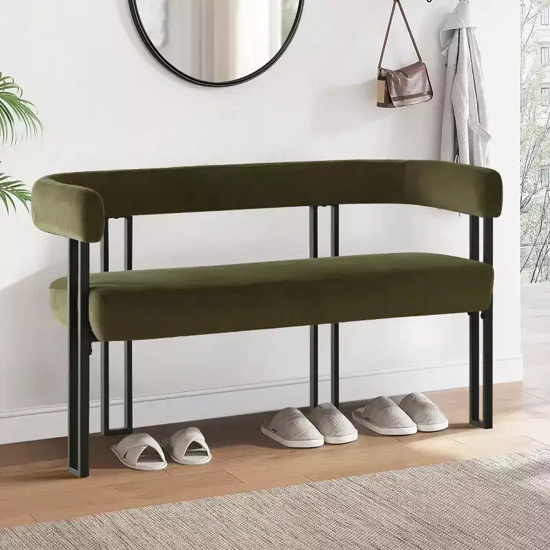 Banc moderne Panipeachy 49" avec dossier et accoudoirs, banc de salle à manger élégant, causeuse avec cadre en métal, siège d'appoint pour salon