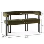 Banc moderne Panipeachy 49" avec dossier et accoudoirs, banc de salle à manger élégant, causeuse avec cadre en métal, siège d'appoint pour salon