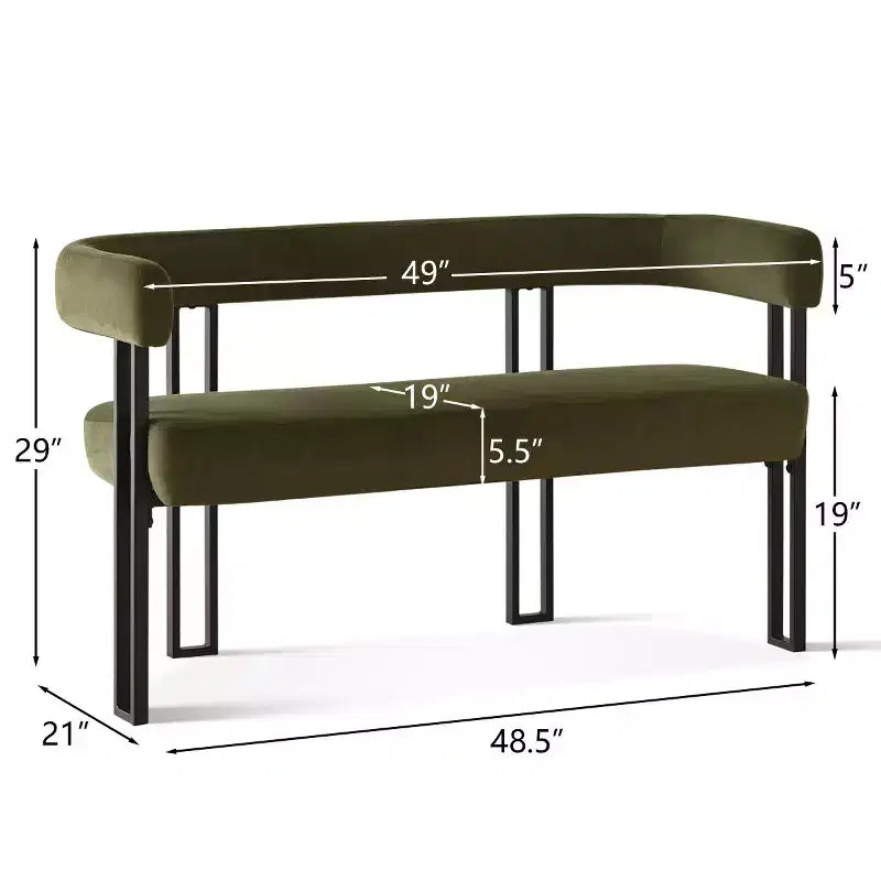 Banc moderne Panipeachy 49" avec dossier et accoudoirs, banc de salle à manger élégant, causeuse avec cadre en métal, siège d'appoint pour salon
