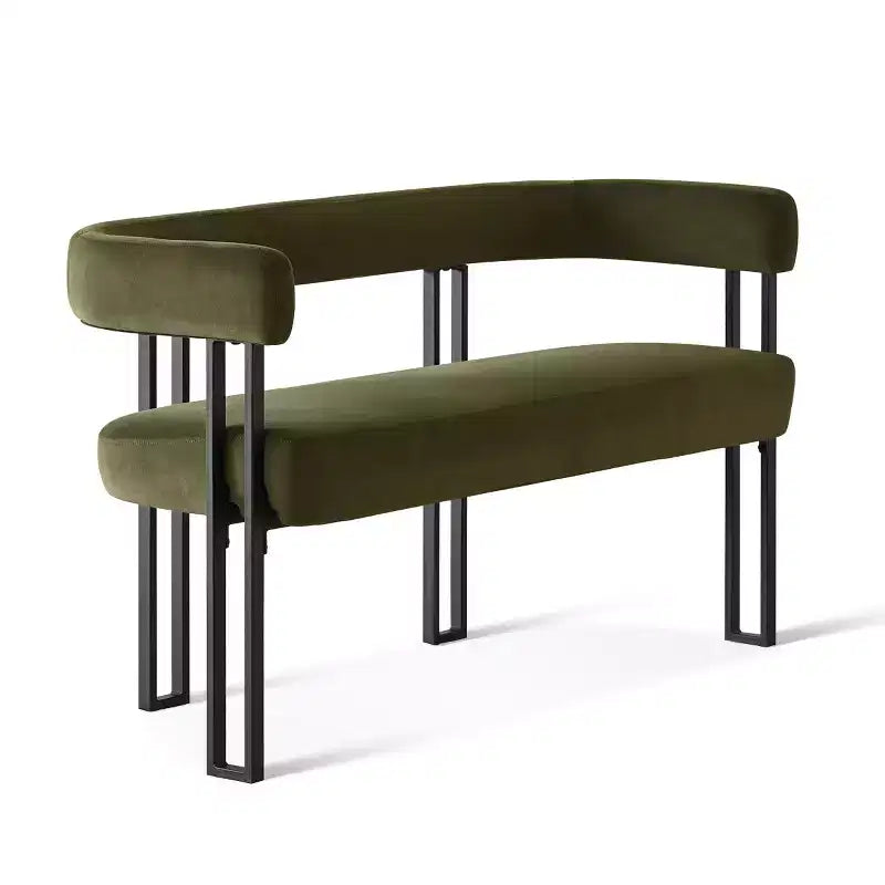 Banc moderne Panipeachy 49" avec dossier et accoudoirs, banc de salle à manger élégant, causeuse avec cadre en métal, siège d'appoint pour salon