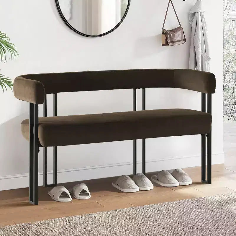 Banc moderne Panipeachy 49" avec dossier et accoudoirs, banc de salle à manger élégant, causeuse avec cadre en métal, siège d'appoint pour salon