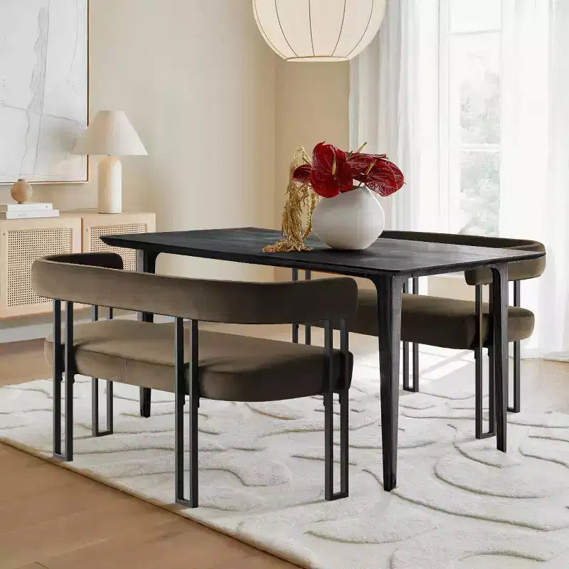 Banc moderne Panipeachy 49" avec dossier et accoudoirs, banc de salle à manger élégant, causeuse avec cadre en métal, siège d'appoint pour salon