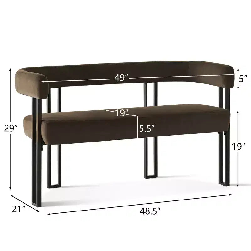 Banc moderne Panipeachy 49" avec dossier et accoudoirs, banc de salle à manger élégant, causeuse avec cadre en métal, siège d'appoint pour salon