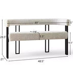 Banc moderne Panipeachy 49" avec dossier et accoudoirs, banc de salle à manger élégant, causeuse avec cadre en métal, siège d'appoint pour salon